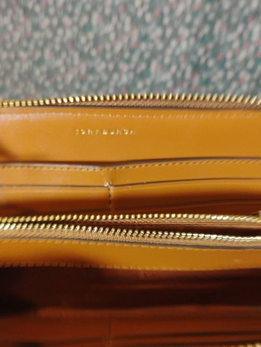 Tory Burch Tan and White Woven Zip Wallet And Card Holder On A Chain